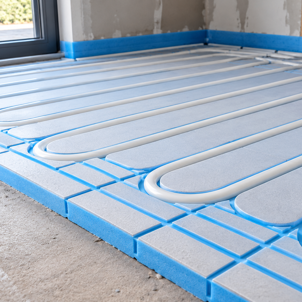 Low Build-Up Routed Insulation Panel for Thin Screeds